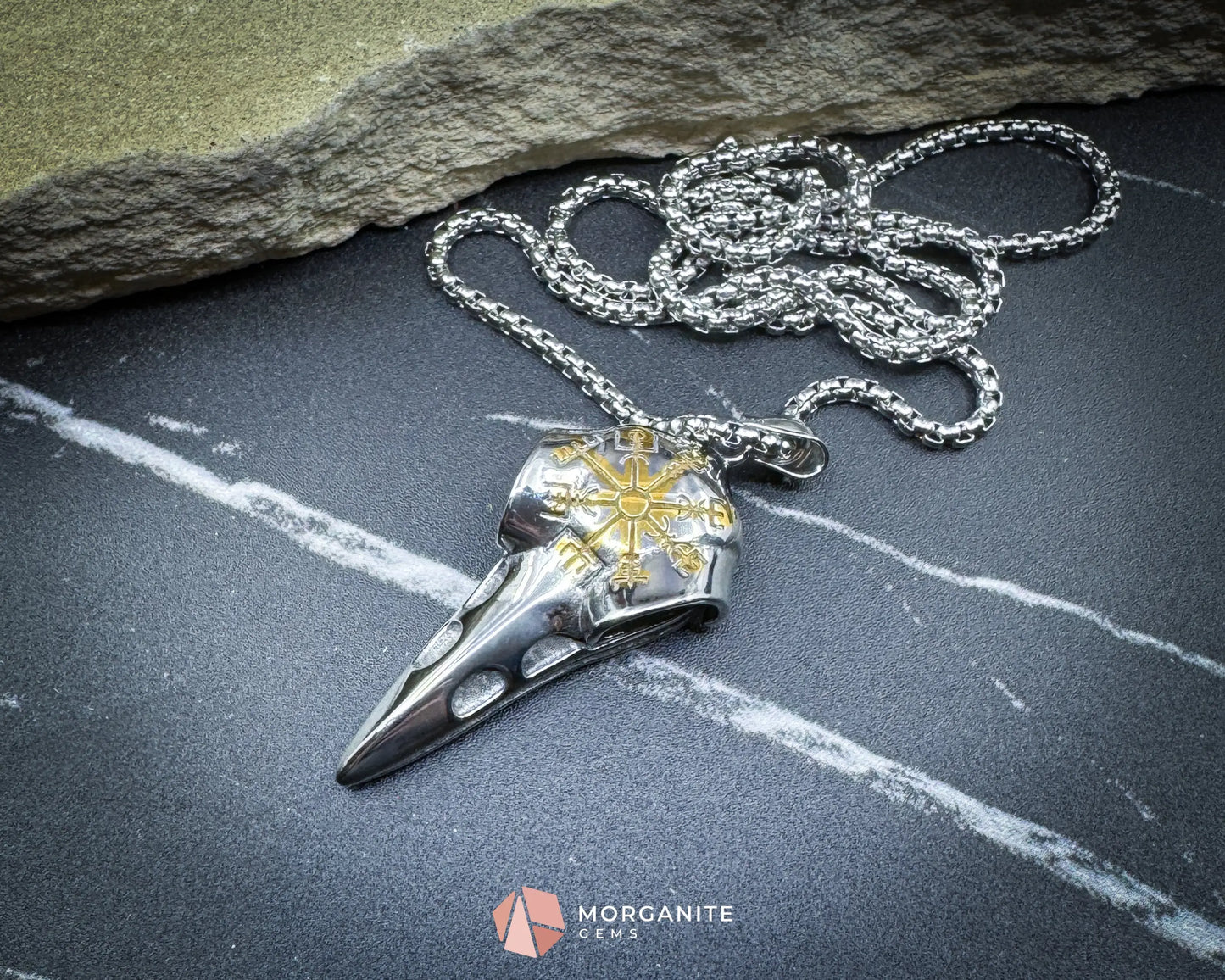 Vintage Viking Raven Head Compass Pendant Necklace – Stainless Steel Norse Symbol - Jewelry
