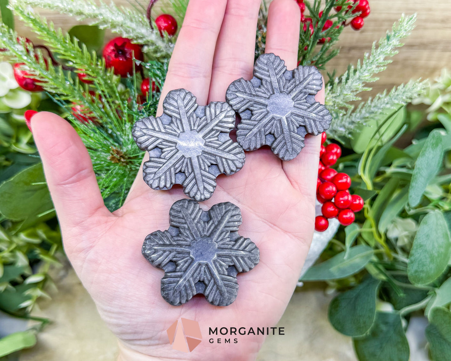 Silver Sheen Obsidian Snowflake Carving (1.5oz) - Holiday Decor Protection & Lunar Energy Talisman - Metaphysical