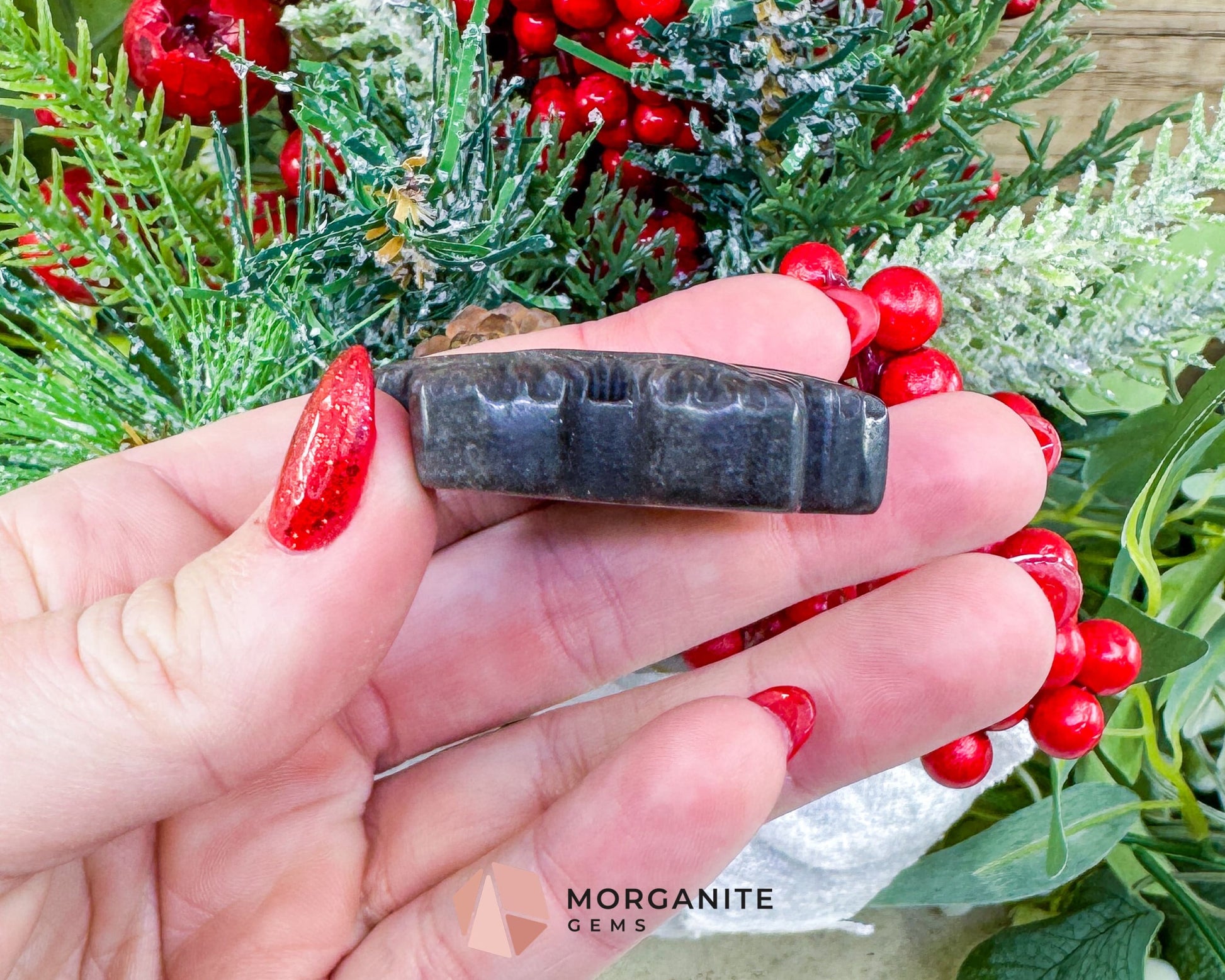 Silver Sheen Obsidian Snowflake Carving (1.5oz) - Holiday Decor Protection & Lunar Energy Talisman - Metaphysical