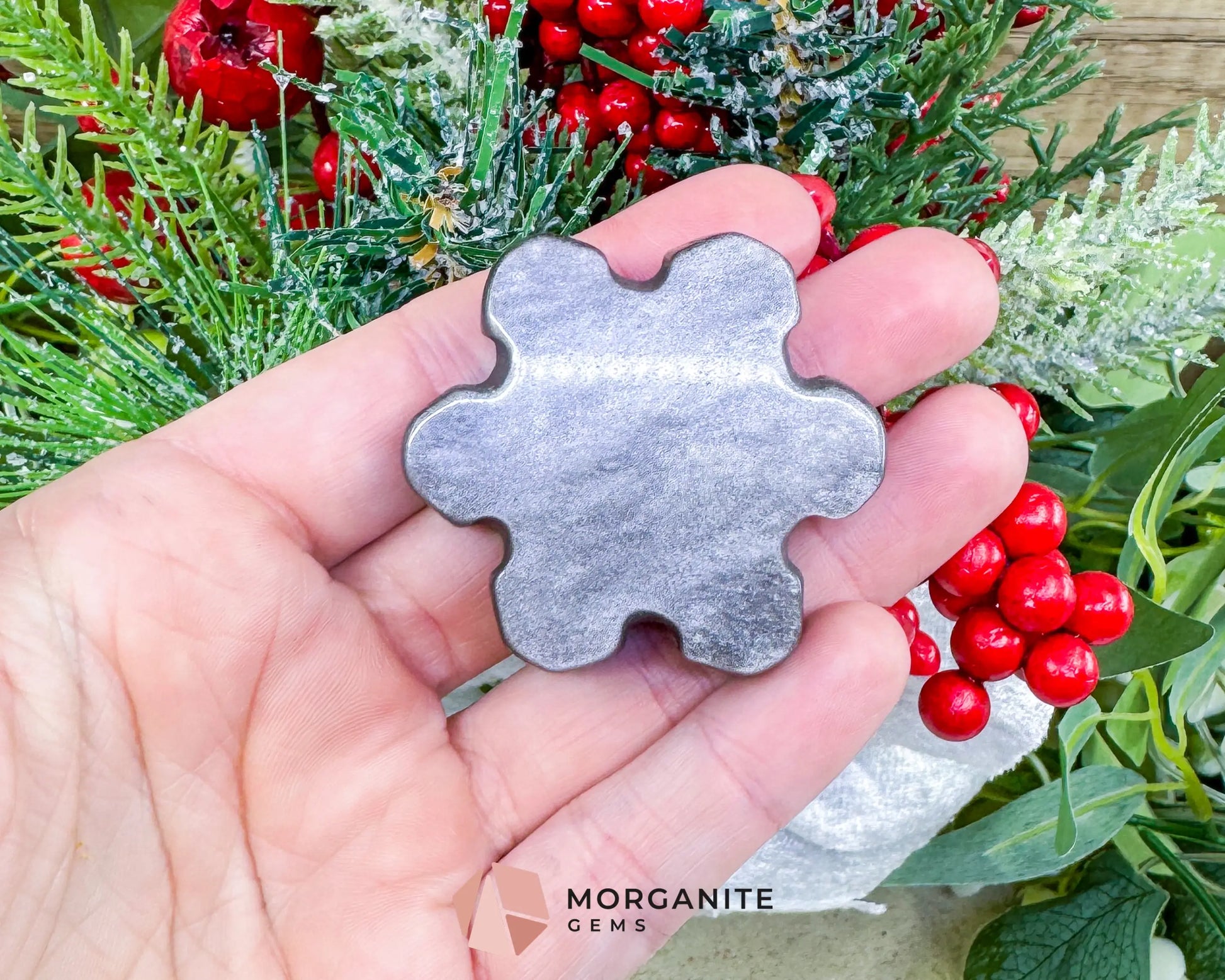 Silver Sheen Obsidian Snowflake Carving (1.5oz) - Holiday Decor Protection & Lunar Energy Talisman - Metaphysical