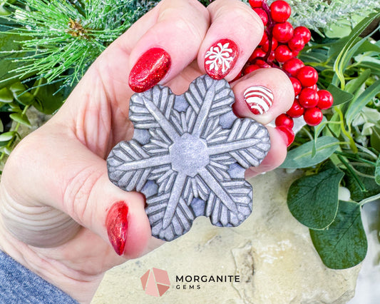 Silver Sheen Obsidian Snowflake Carving (1.5oz) - Holiday Decor Protection & Lunar Energy Talisman - Metaphysical