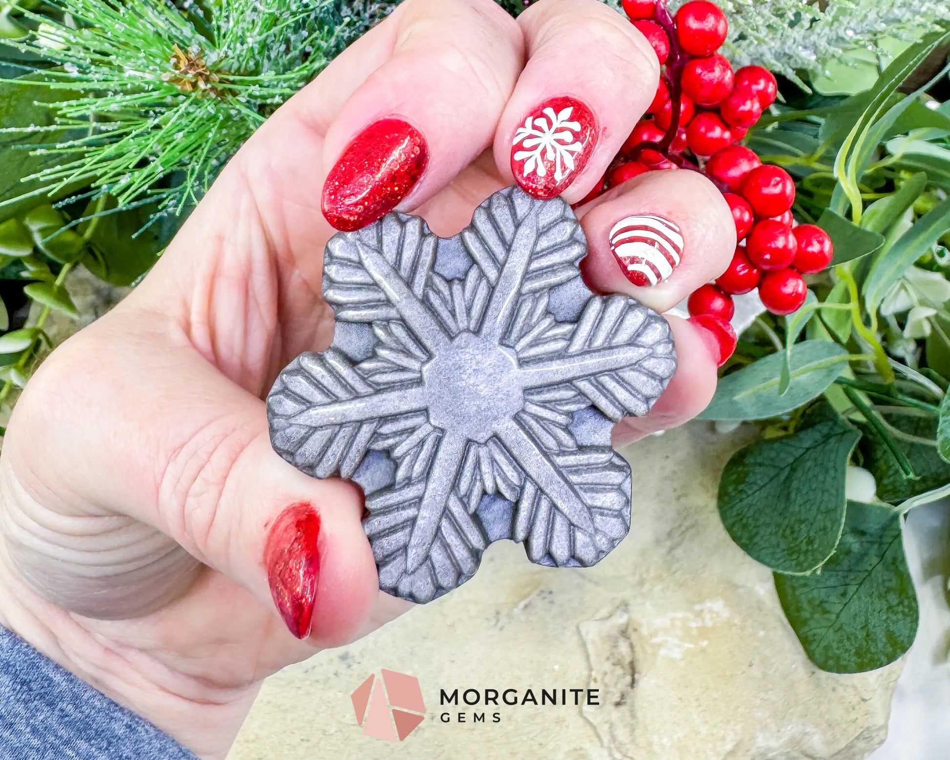 Silver Sheen Obsidian Snowflake Carving (1.5oz) - Holiday Decor Protection & Lunar Energy Talisman - Metaphysical