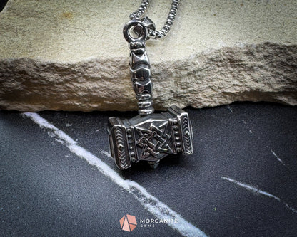 Retro Viking Thor’s Hammer Pendant Necklace – Stainless Steel Mjolnir Amulet - Jewelry