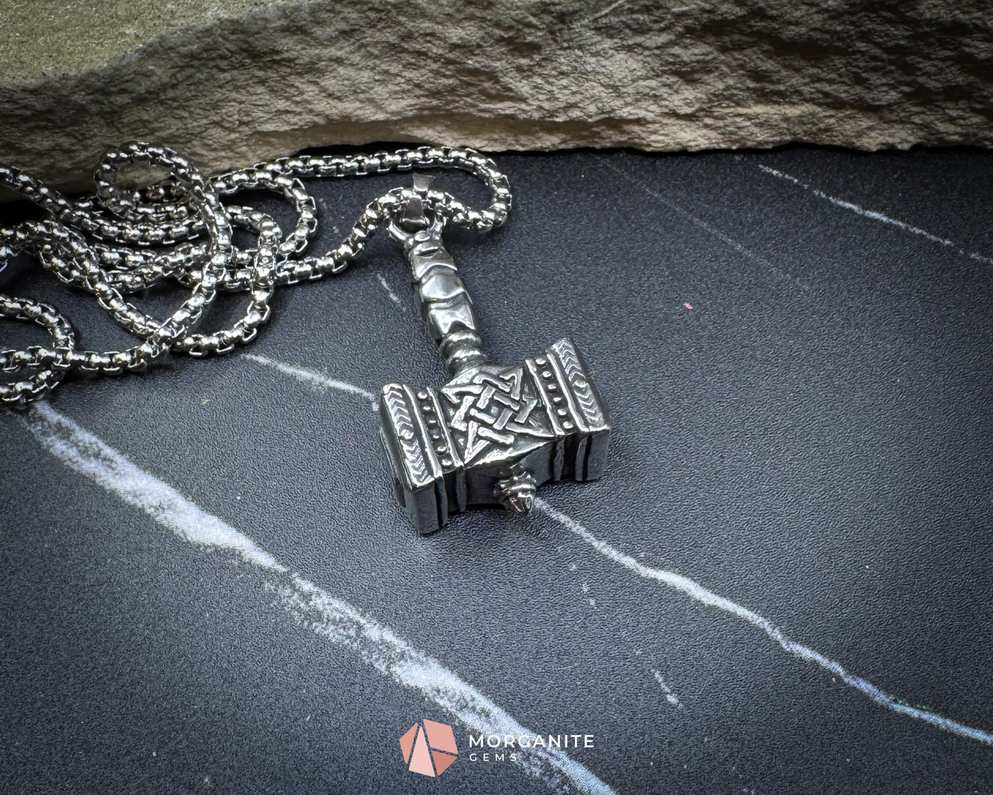 Retro Viking Thor’s Hammer Pendant Necklace – Stainless Steel Mjolnir Amulet - Jewelry