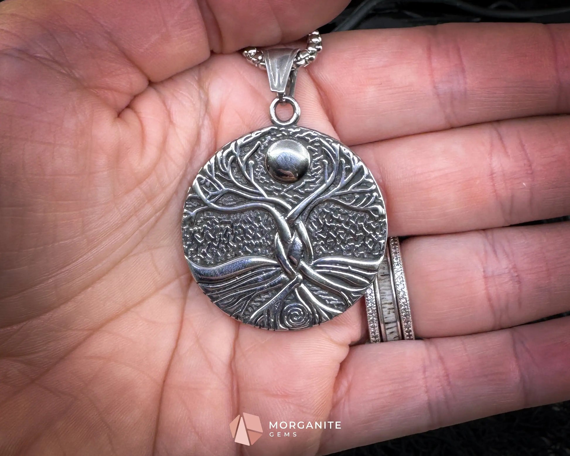 Viking Tree of Life with Moon Pendant Necklace – Stainless Steel Yggdrasil Amulet