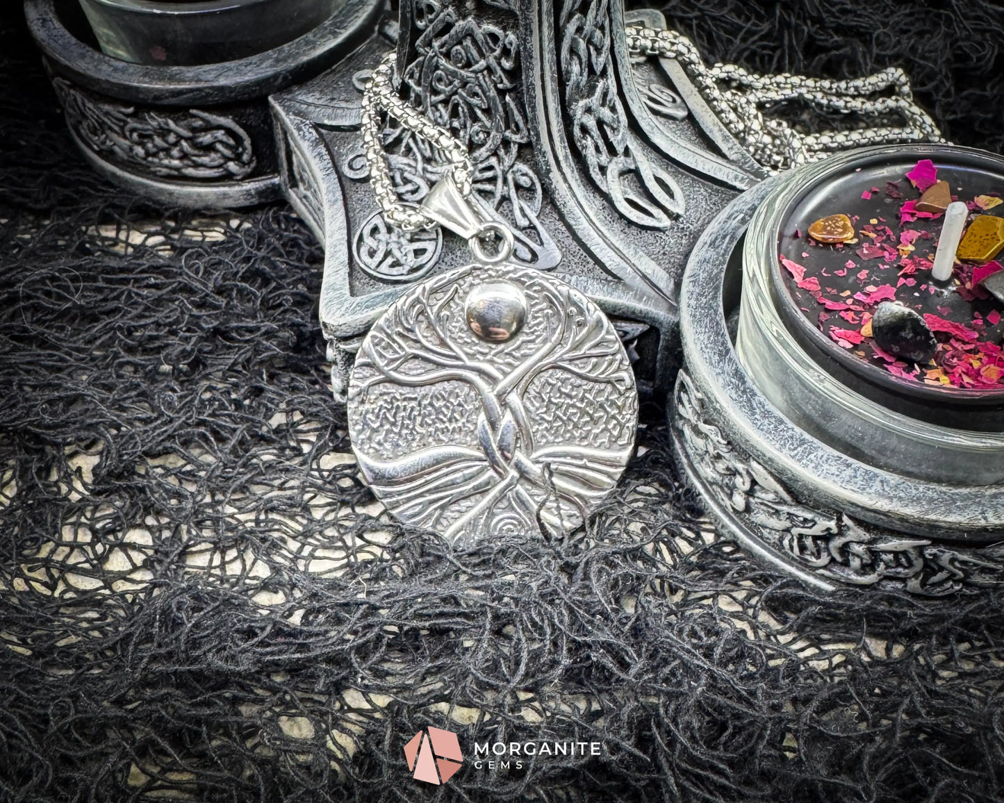 Viking Tree of Life with Moon Pendant Necklace – Stainless Steel Yggdrasil Amulet