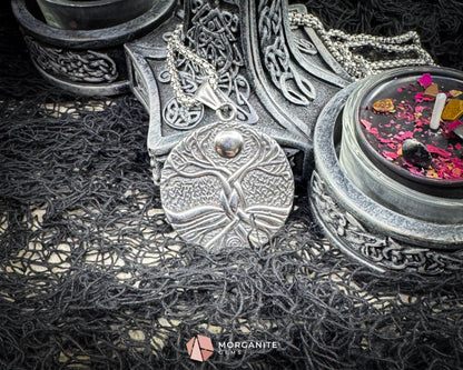 Viking Tree of Life with Moon Pendant Necklace – Stainless Steel Yggdrasil Amulet