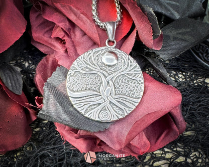 Viking Tree of Life with Moon Pendant Necklace – Stainless Steel Yggdrasil Amulet