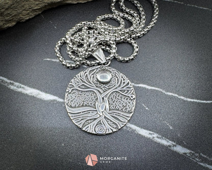 Viking Tree of Life with Moon Pendant Necklace – Stainless Steel Yggdrasil Amulet