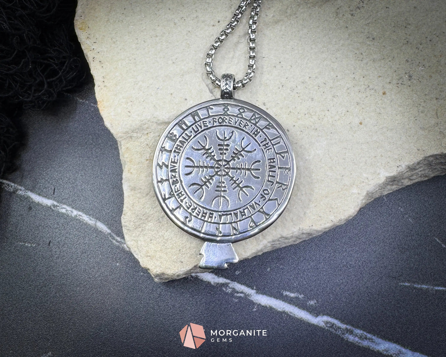 Viking Rune with Raven Pendant Necklace – Stainless Steel Norse Amulet - Jewelry