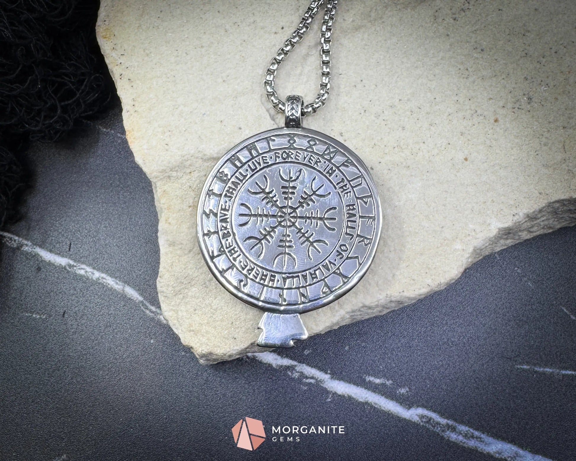 Viking Rune with Raven Pendant Necklace – Stainless Steel Norse Amulet - Jewelry