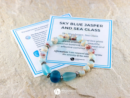 Sky Blue Jasper and Sea Glass Bracelet-Morganite Gems