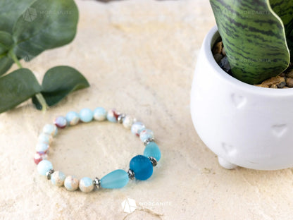 Sky Blue Jasper and Sea Glass Bracelet-Morganite Gems