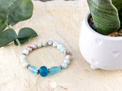 Sky Blue Jasper and Sea Glass Bracelet-Morganite Gems