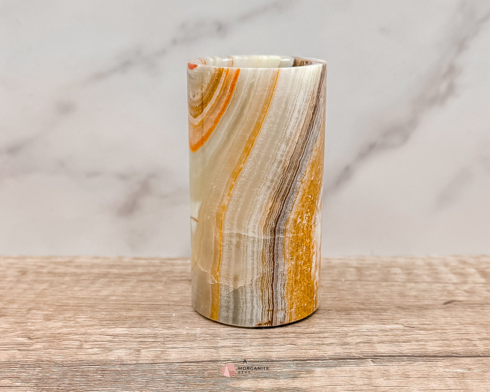 Small Onyx Tumbler Cylinder – Versatile Natural Stone Vessel for Decor & Everyday Use-Morganite Gems