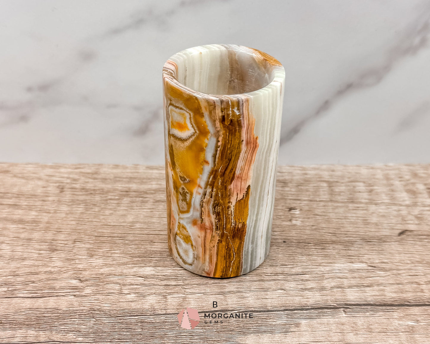 Small Onyx Tumbler Cylinder – Versatile Natural Stone Vessel for Decor & Everyday Use-Morganite Gems