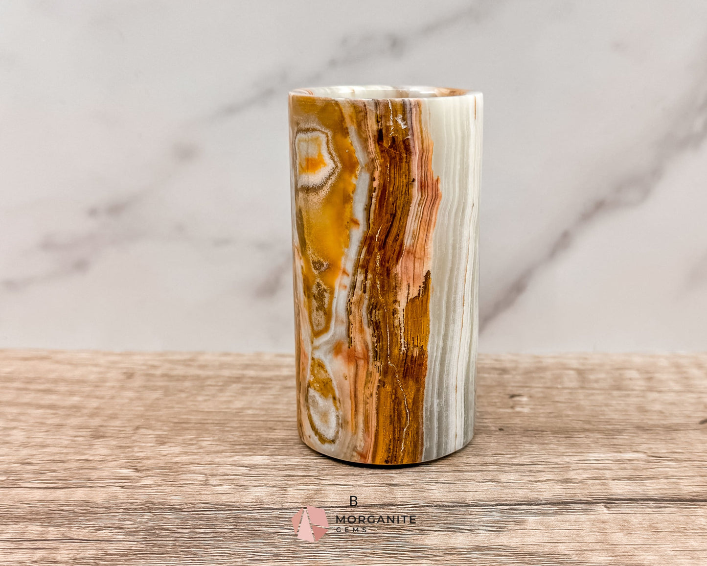 Small Onyx Tumbler Cylinder – Versatile Natural Stone Vessel for Decor & Everyday Use-Morganite Gems