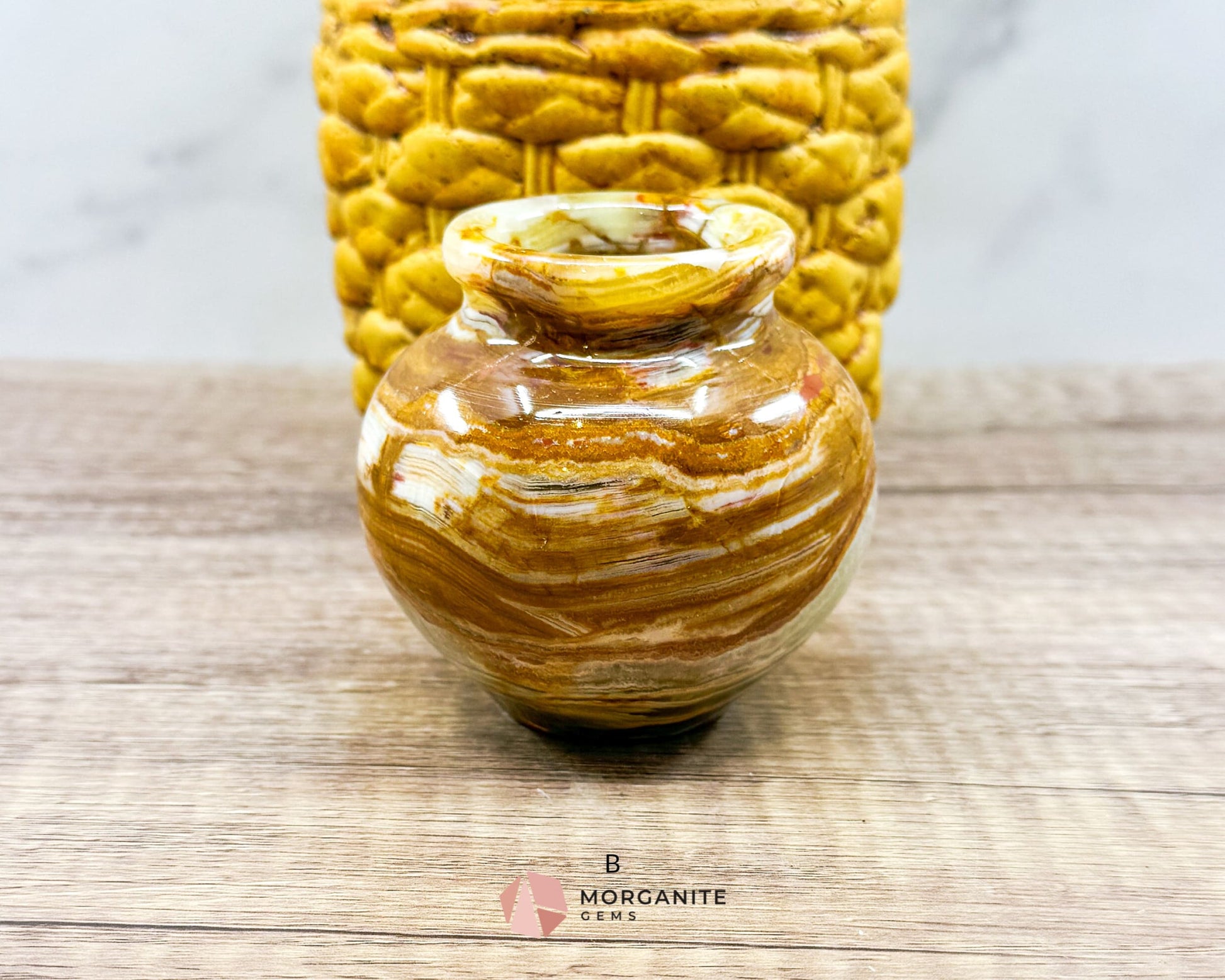 Small Onyx Vase – Handcrafted Elegance in Natural Stone-Morganite Gems