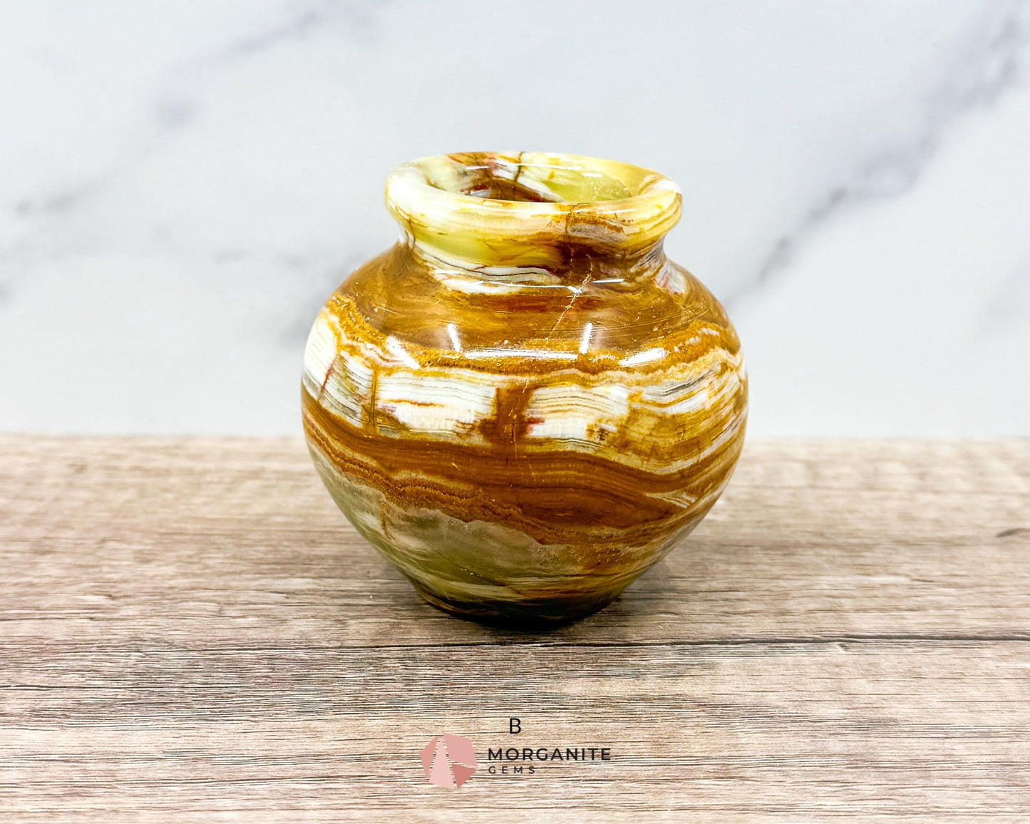 Small Onyx Vase – Handcrafted Elegance in Natural Stone-Morganite Gems