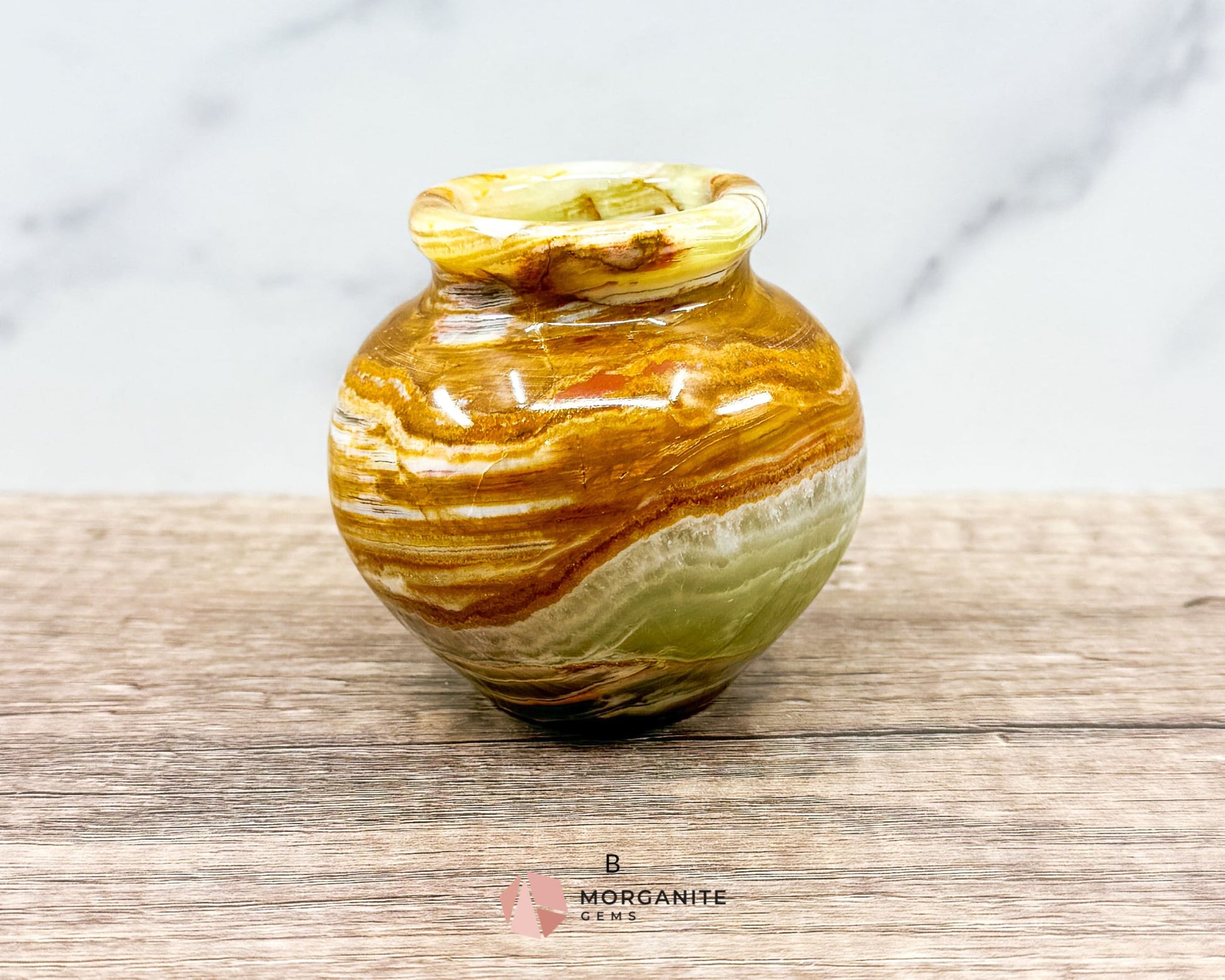 Small Onyx Vase – Handcrafted Elegance in Natural Stone-Morganite Gems