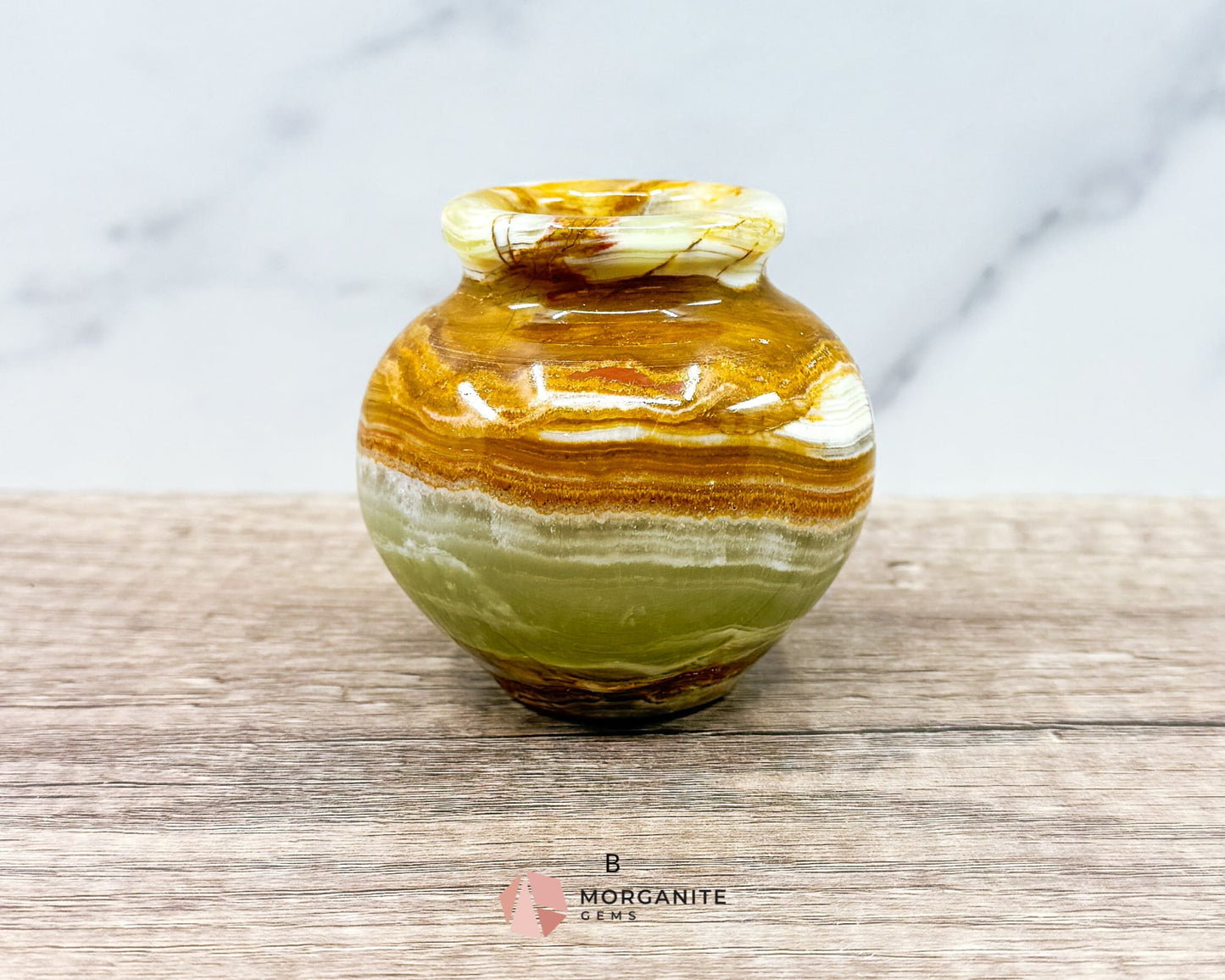 Small Onyx Vase – Handcrafted Elegance in Natural Stone-Morganite Gems