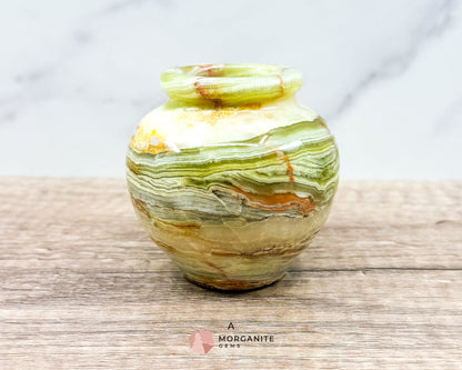 Small Onyx Vase – Handcrafted Elegance in Natural Stone-Morganite Gems