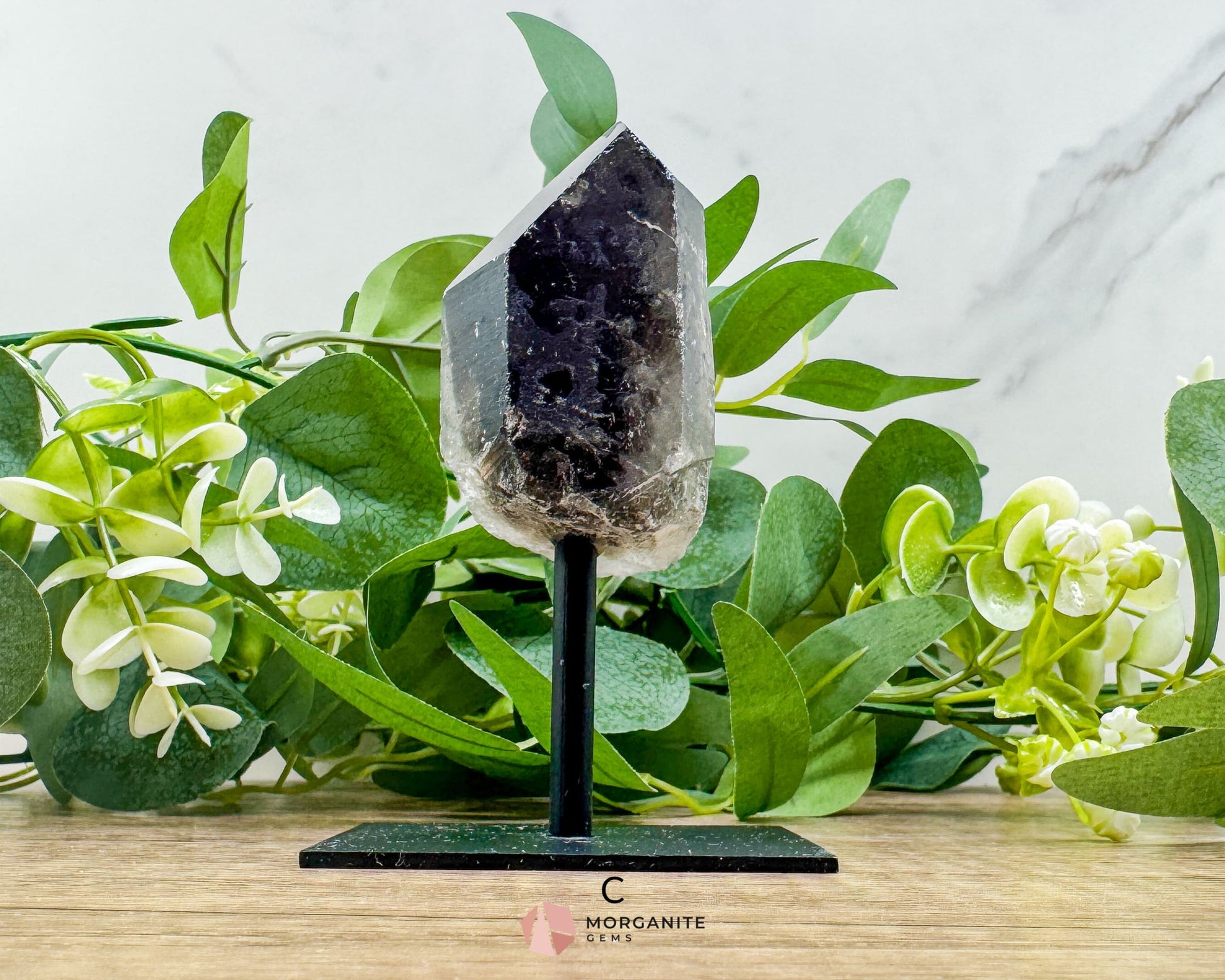 Smoky Quartz Points on Metal Stand – Handcrafted Energy Amplifier for Home & Office - Metaphysical Crystals