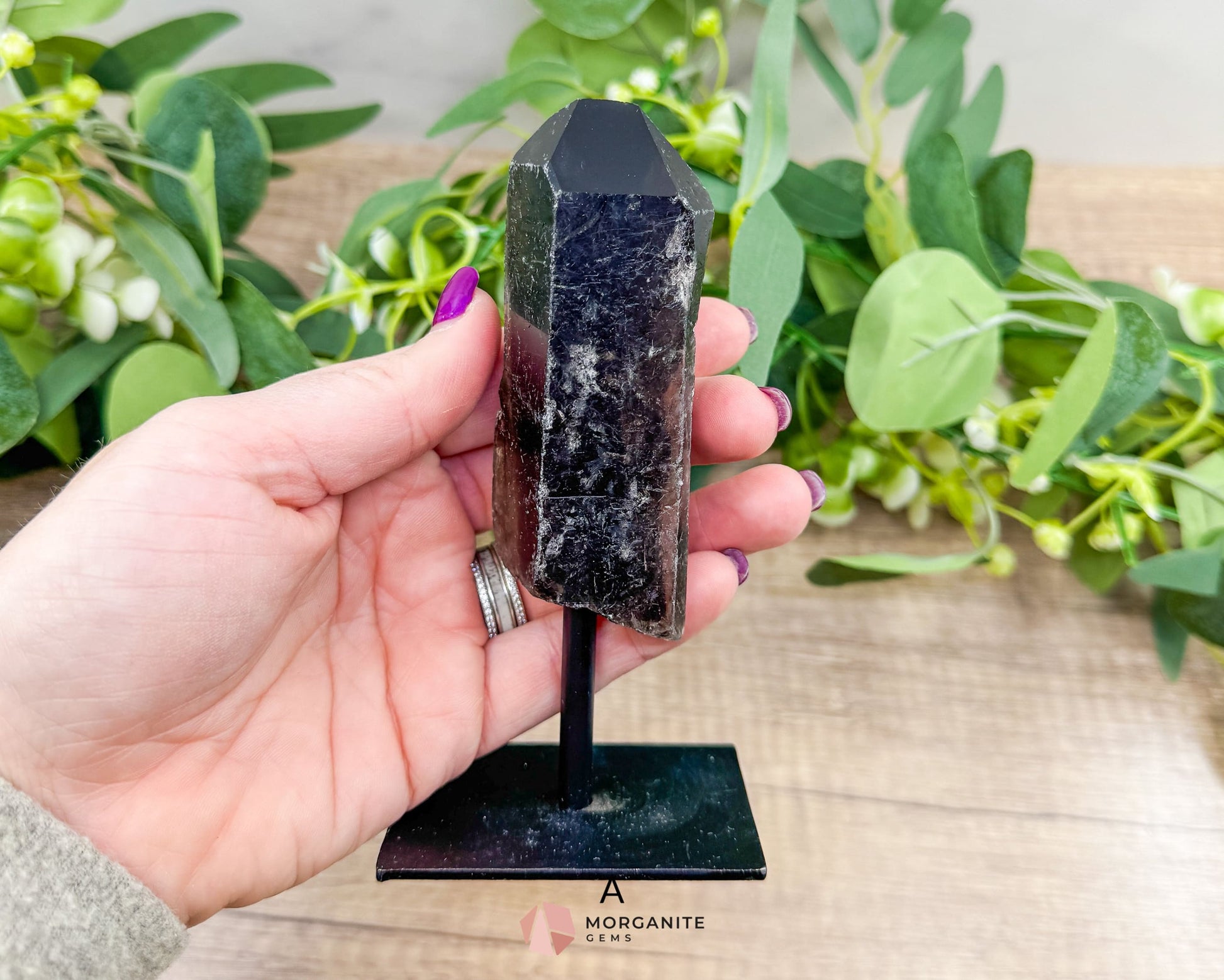 Smoky Quartz Points on Metal Stand – Handcrafted Energy Amplifier for Home & Office - Metaphysical Crystals