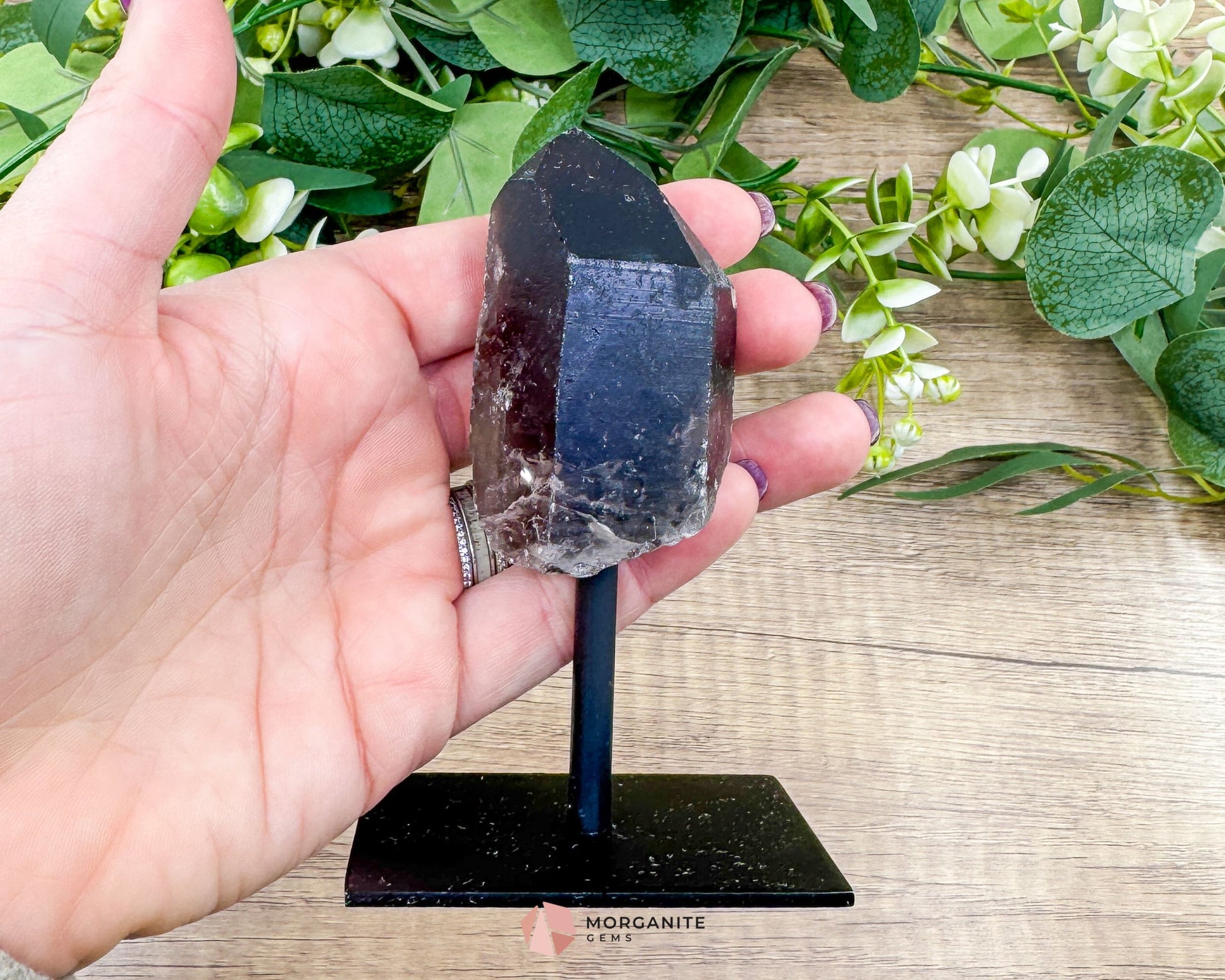 Smoky Quartz Points on Metal Stand – Handcrafted Energy Amplifier for Home & Office - Metaphysical Crystals