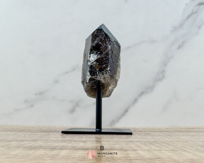 Smoky Quartz Points on Metal Stand – Handcrafted Energy Amplifier for Home & Office - B - Metaphysical Crystals