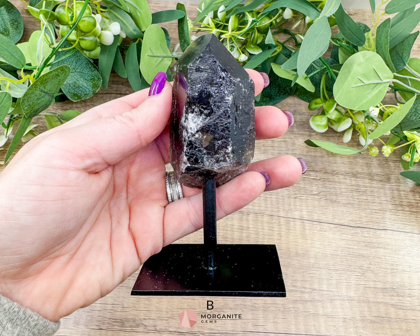 Smoky Quartz Points on Metal Stand – Handcrafted Energy Amplifier for Home & Office - Metaphysical Crystals