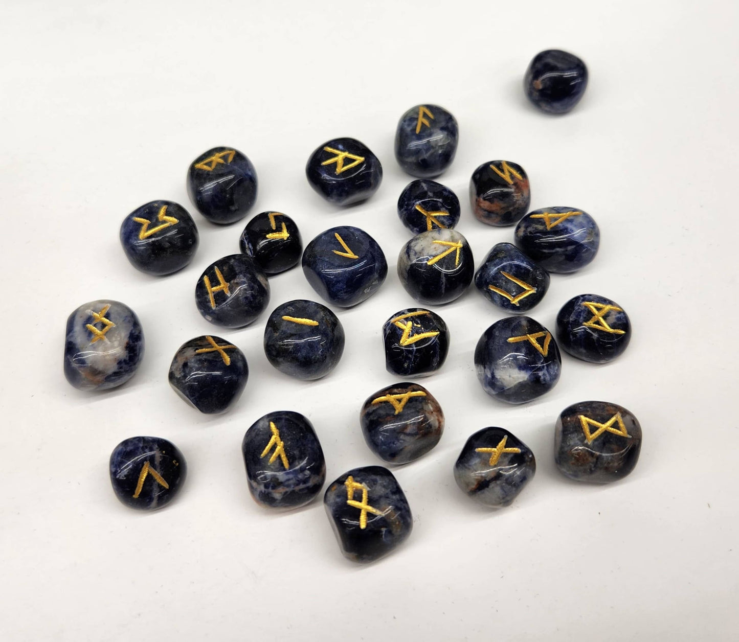 Sodalite Semi-Precious Gemstone Rune Sets with Velvet Pouch-Morganite Gems