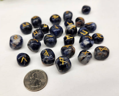 Sodalite Semi-Precious Gemstone Rune Sets with Velvet Pouch-Morganite Gems