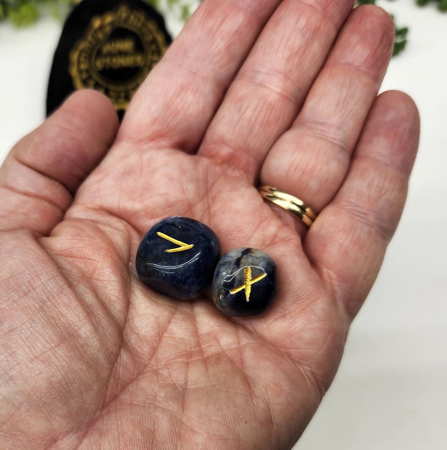 Sodalite Semi-Precious Gemstone Rune Sets with Velvet Pouch-Morganite Gems