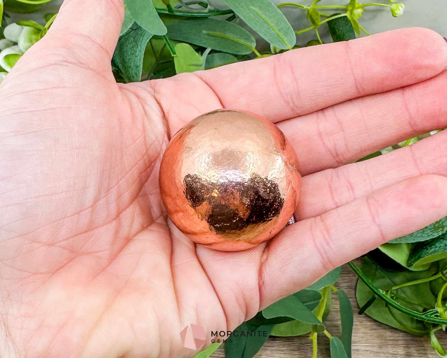 Solid Copper Sphere – Handcrafted 30mm Energy Ball (288g) for Healing & Balance-Morganite Gems