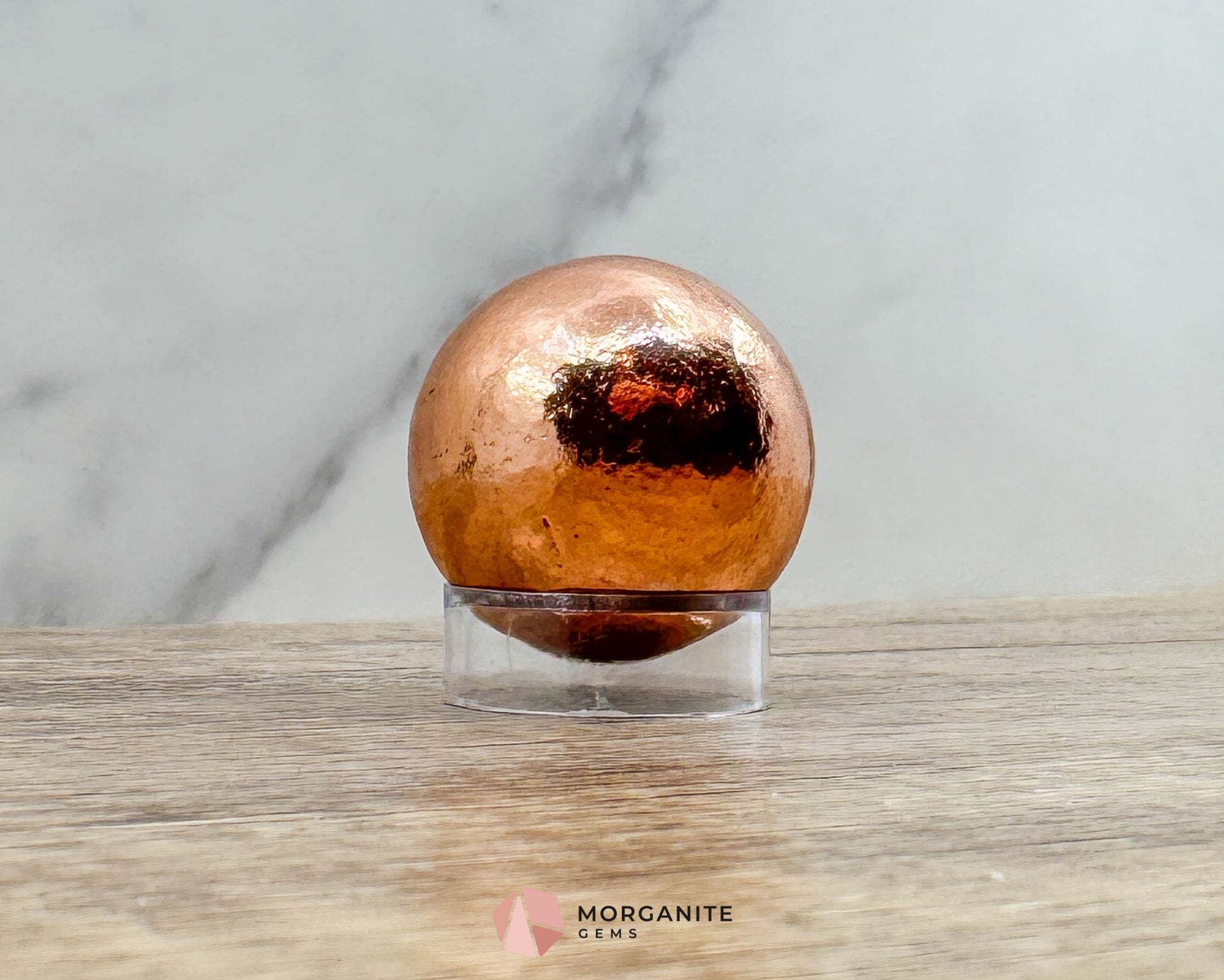 Solid Copper Sphere – Handcrafted 30mm Energy Ball (288g) for Healing & Balance-Morganite Gems