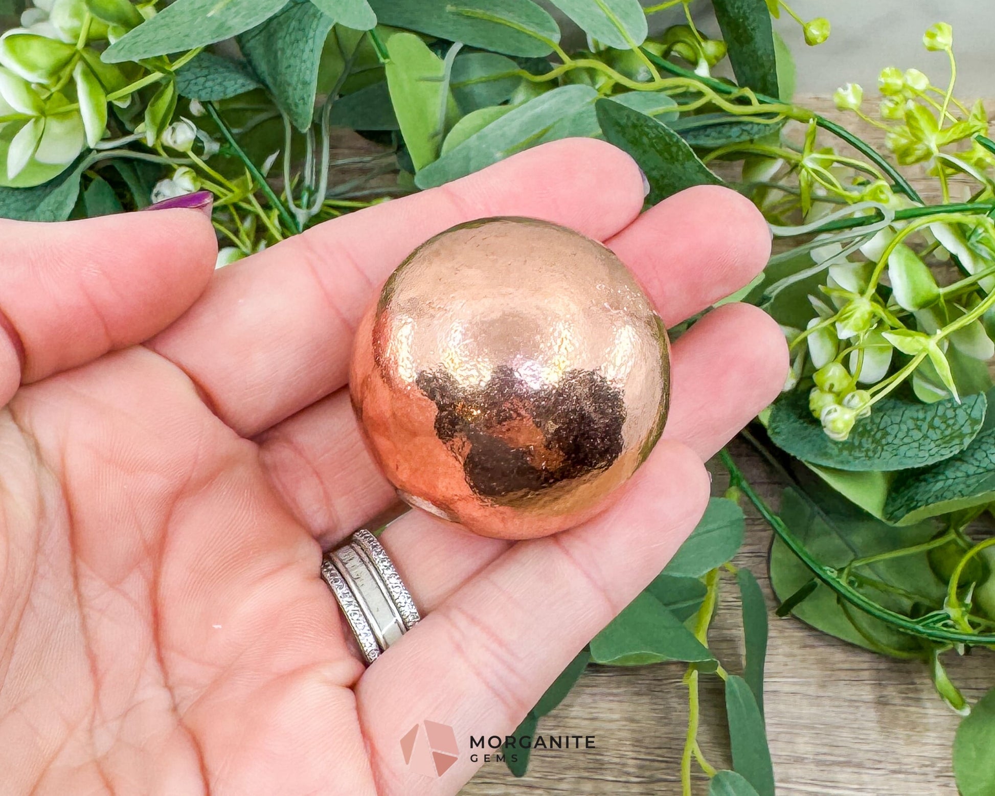 Solid Copper Sphere – Handcrafted 30mm Energy Ball (288g) for Healing & Balance-Morganite Gems