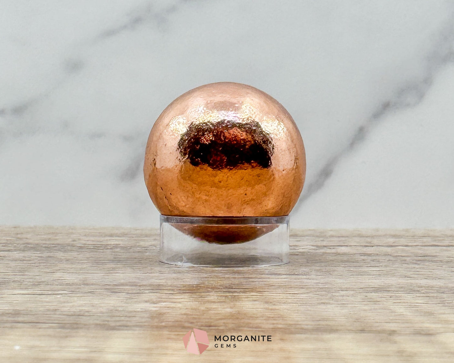 Solid Copper Sphere – Handcrafted 30mm Energy Ball (288g) for Healing & Balance-Morganite Gems