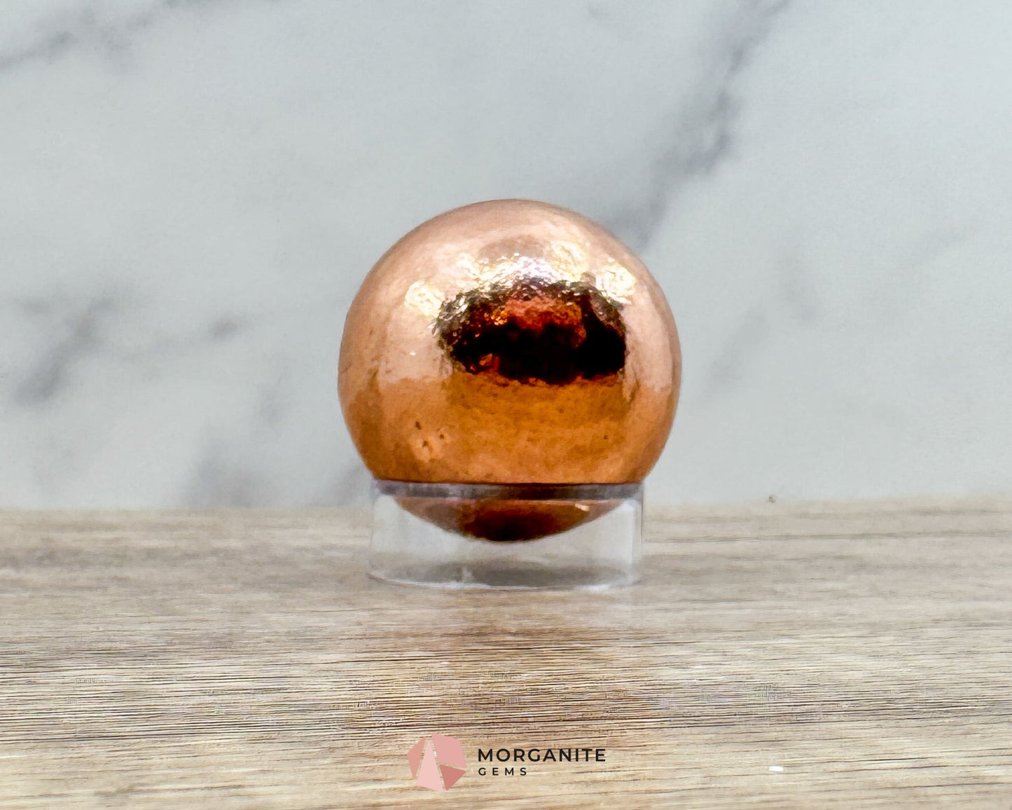 Solid Copper Sphere – Handcrafted 30mm Energy Ball (288g) for Healing & Balance-Morganite Gems
