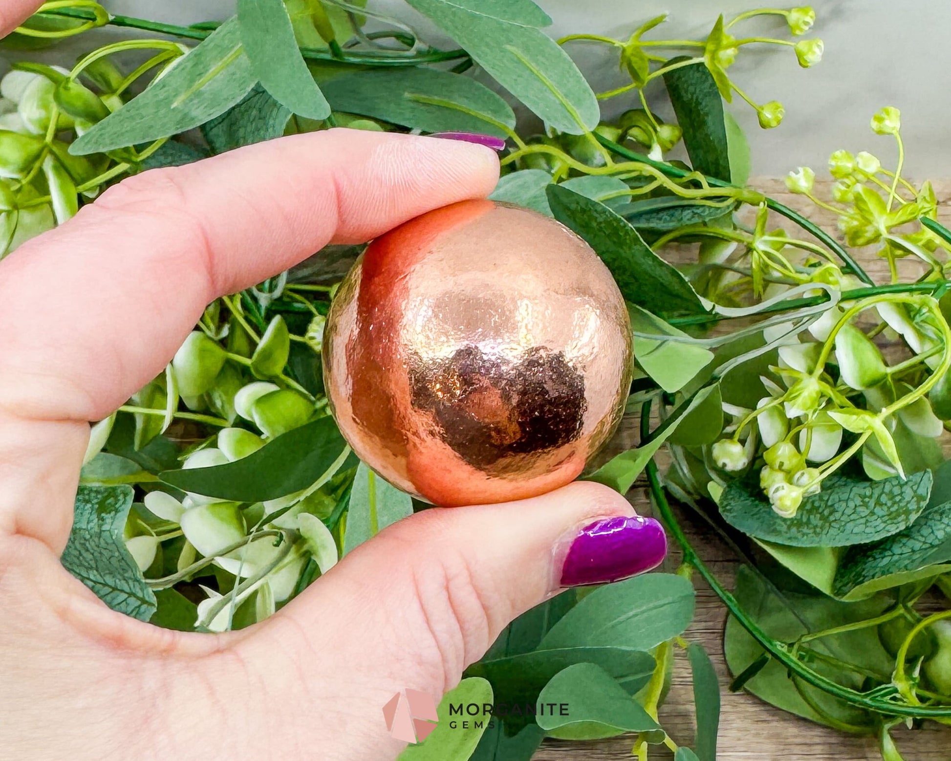 Solid Copper Sphere – Handcrafted 30mm Energy Ball (288g) for Healing & Balance-Morganite Gems