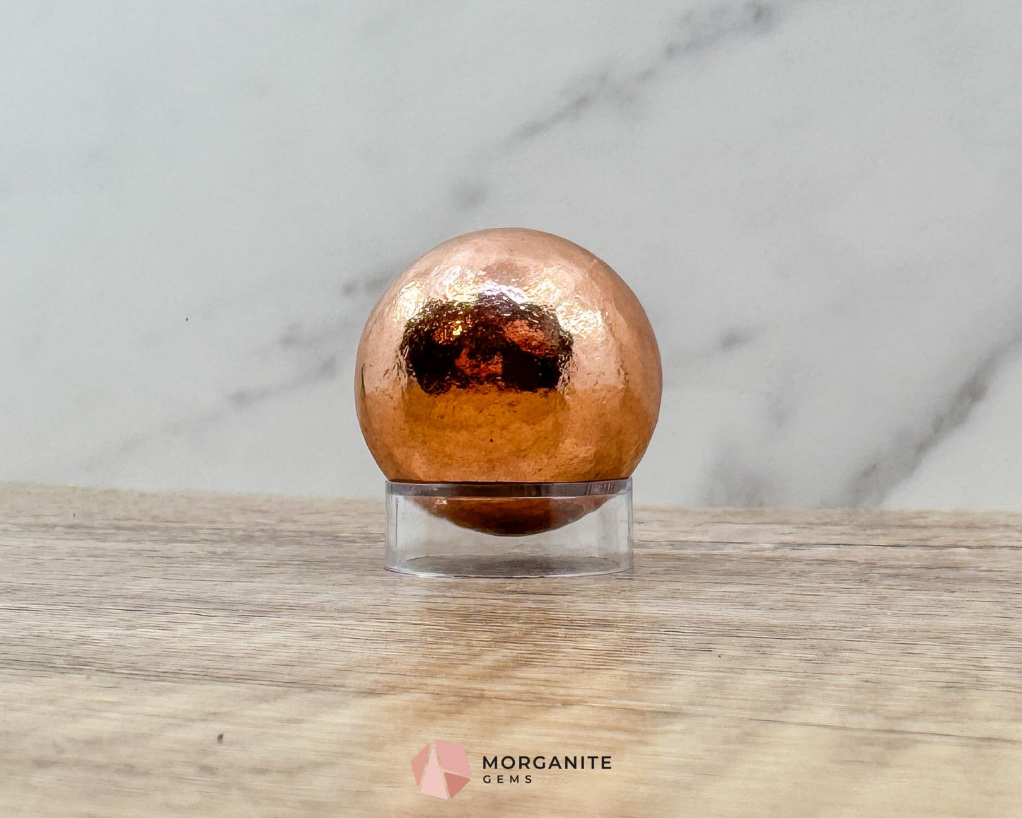 Solid Copper Sphere – Handcrafted 30mm Energy Ball (288g) for Healing & Balance-Morganite Gems
