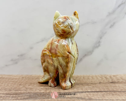 Solid Onyx Carved Cat – Handcrafted 6-Inch Decorative Sculpture-Morganite Gems