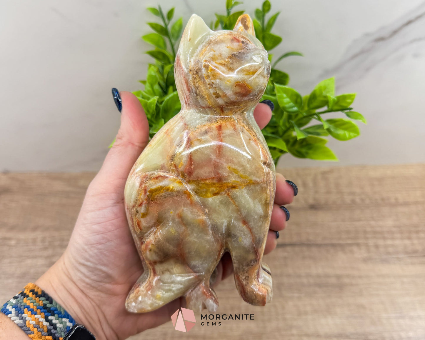 Solid Onyx Carved Cat – Handcrafted 6-Inch Decorative Sculpture-Morganite Gems