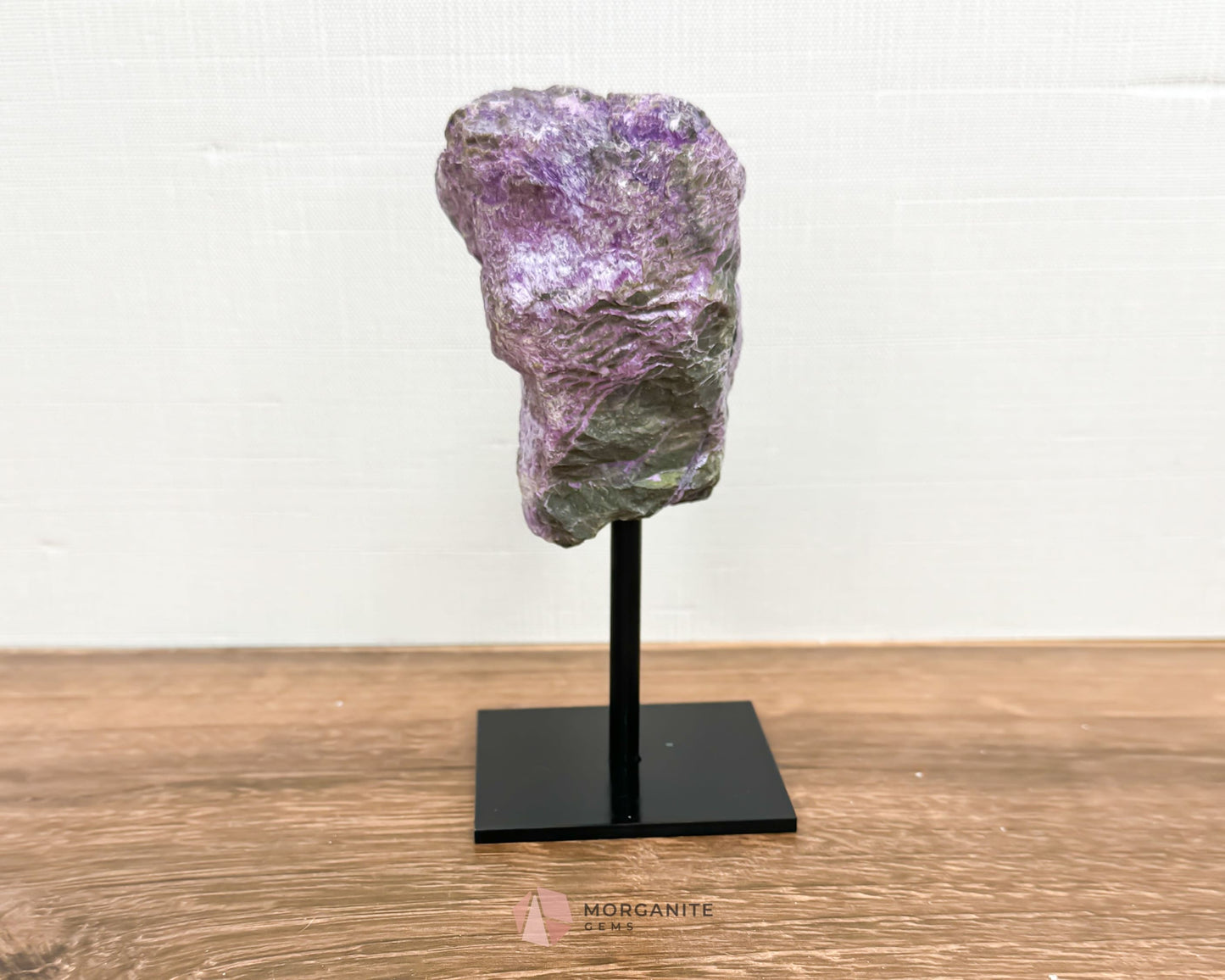 Stichtite Specimen on Metal Stand-Morganite Gems