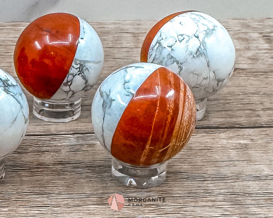 Stone Pokémon Ball in Howlite and Red Jasper – Unique Crystal Ball for Calm, Strength & Collectors-Morganite Gems