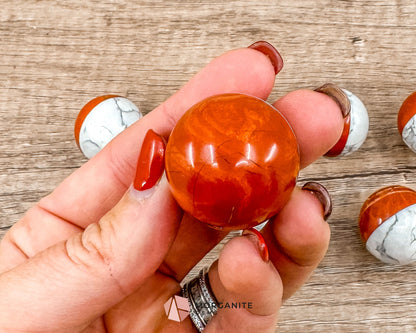 Stone Pokémon Ball in Howlite and Red Jasper – Unique Crystal Ball for Calm, Strength & Collectors-Morganite Gems