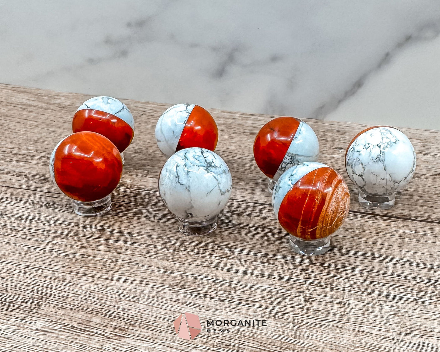 Stone Pokémon Ball in Howlite and Red Jasper – Unique Crystal Ball for Calm, Strength & Collectors-Morganite Gems