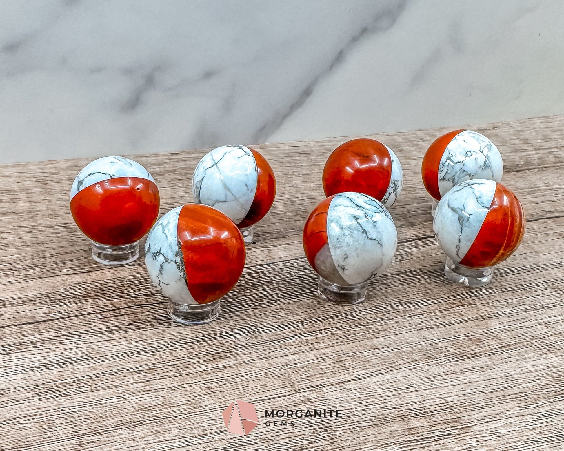 Stone Pokémon Ball in Howlite and Red Jasper – Unique Crystal Ball for Calm, Strength & Collectors-Morganite Gems