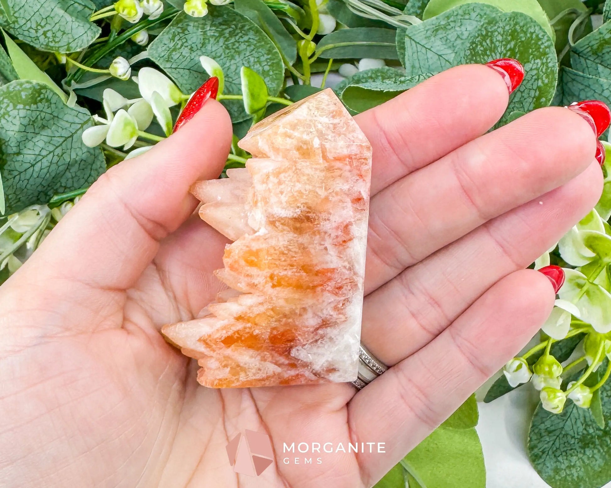 Tangerine Dogtooth Calcite Point No. 1 (2.2oz) – Natural Wolftooth Crystal for Creativity & Vitality