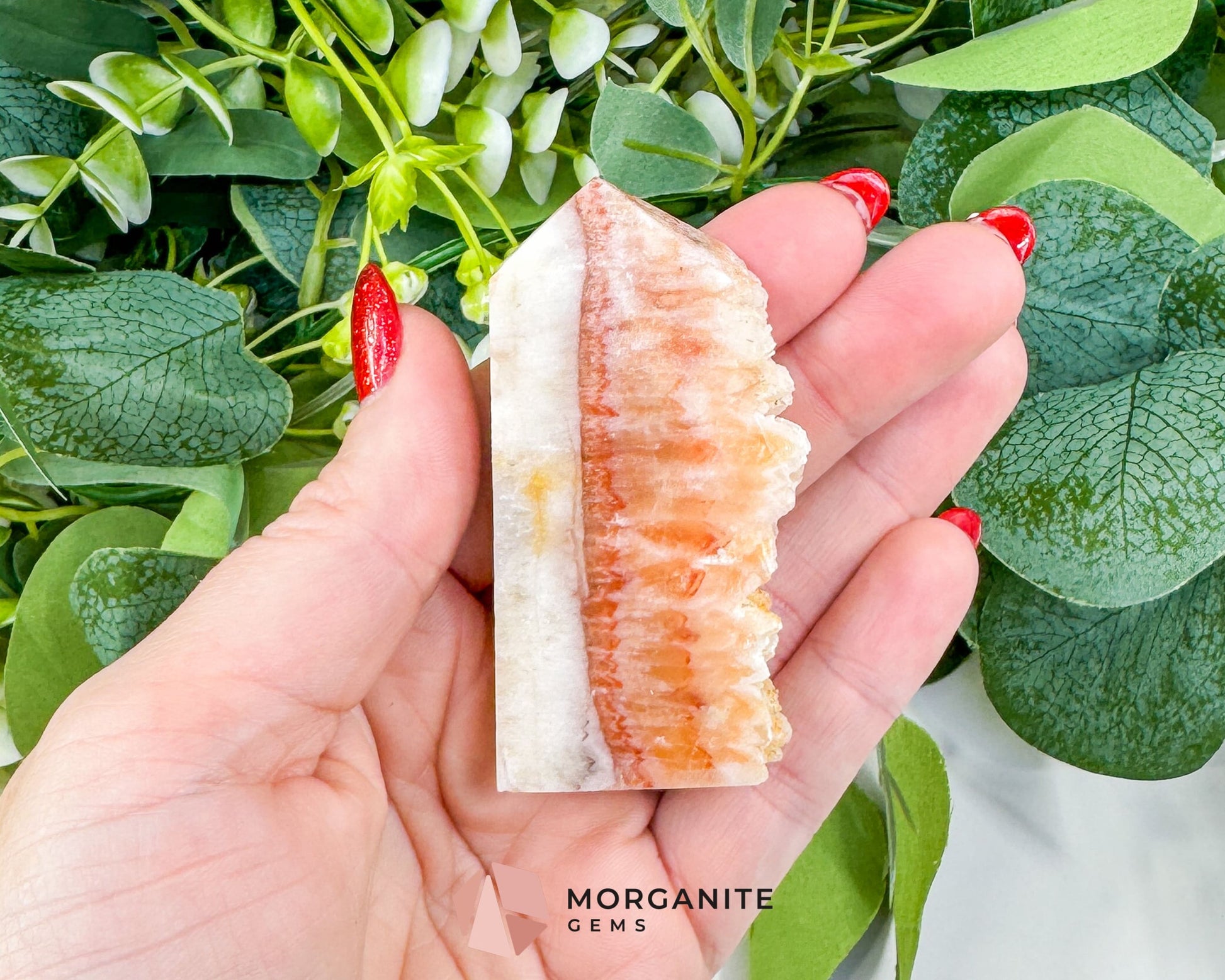 Tangerine Dogtooth Calcite Point No. 3 (2.5oz) – Natural Wolftooth Crystal for Manifestation & Creativity